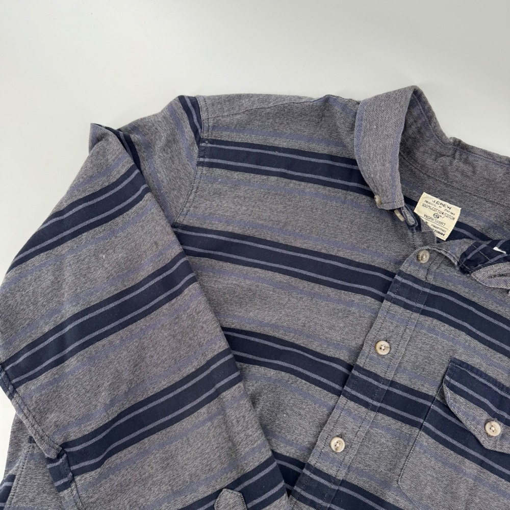 J Crew Mens Monochrome Grandpa Core Medium Striped Button Down Shirt Long Sleeve